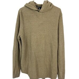 Commerce Textured Hoodie Men Large Beige Camel Waffle Knit Pullover Sweater